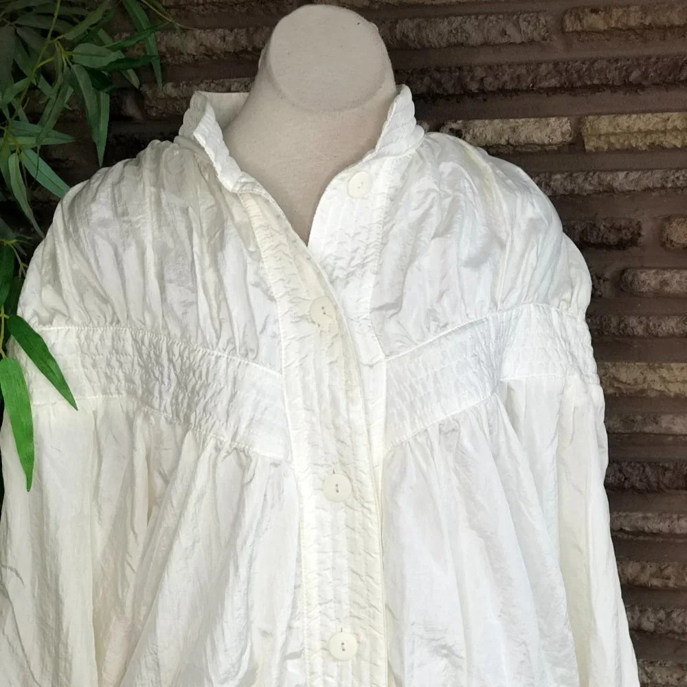 Abraxas White Vintage 80s Ruched Gathered Bomber Track Jacket - Picture 2 of 6